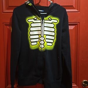 Black Hoodie with Neon Yellow Skeleton Design